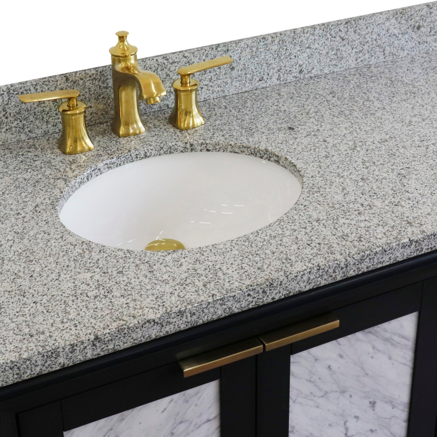 43" Single vanity in Dark Gray finish with Gray granite and oval sink Left door/Left sink