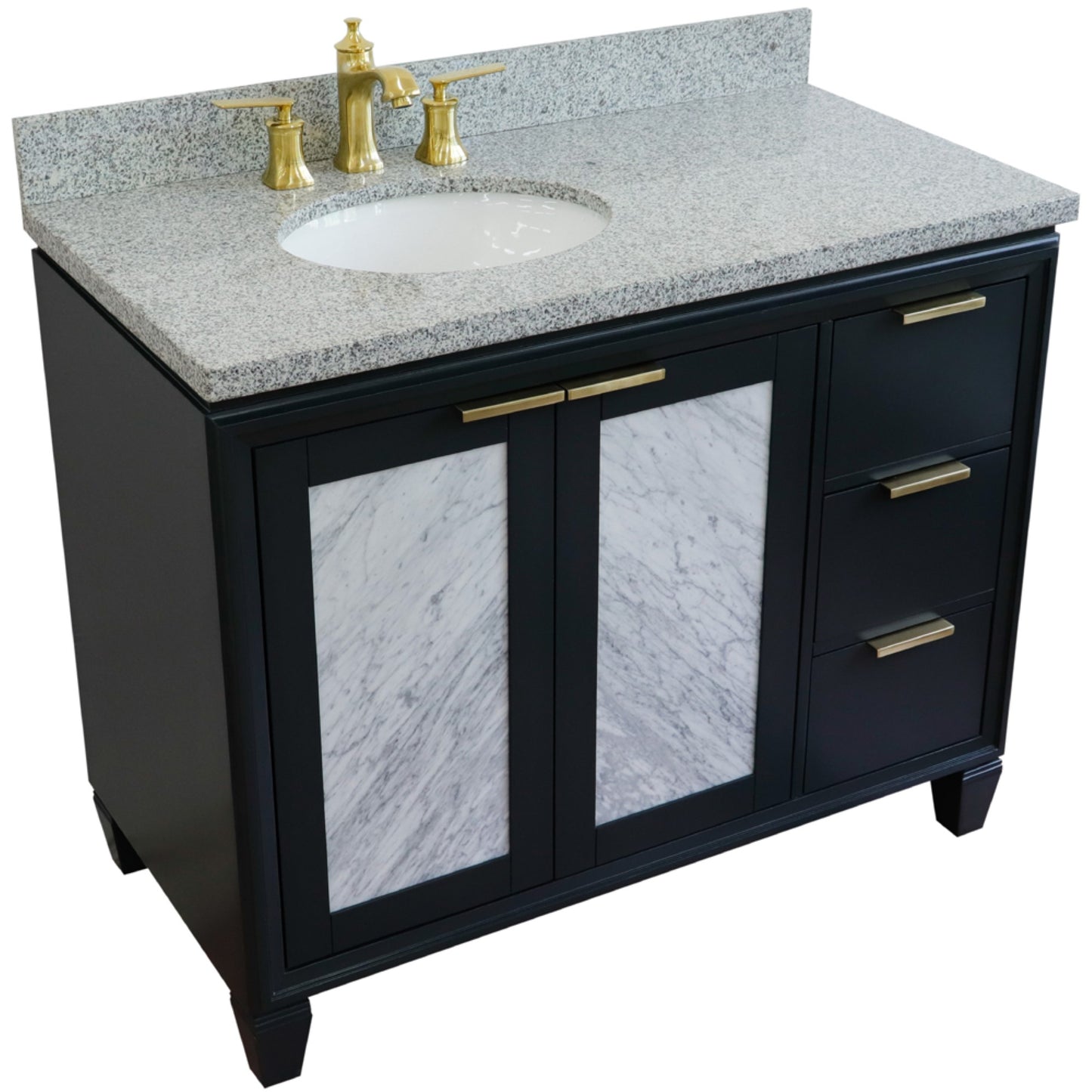 43" Single vanity in Dark Gray finish with Gray granite and oval sink Left door/Left sink
