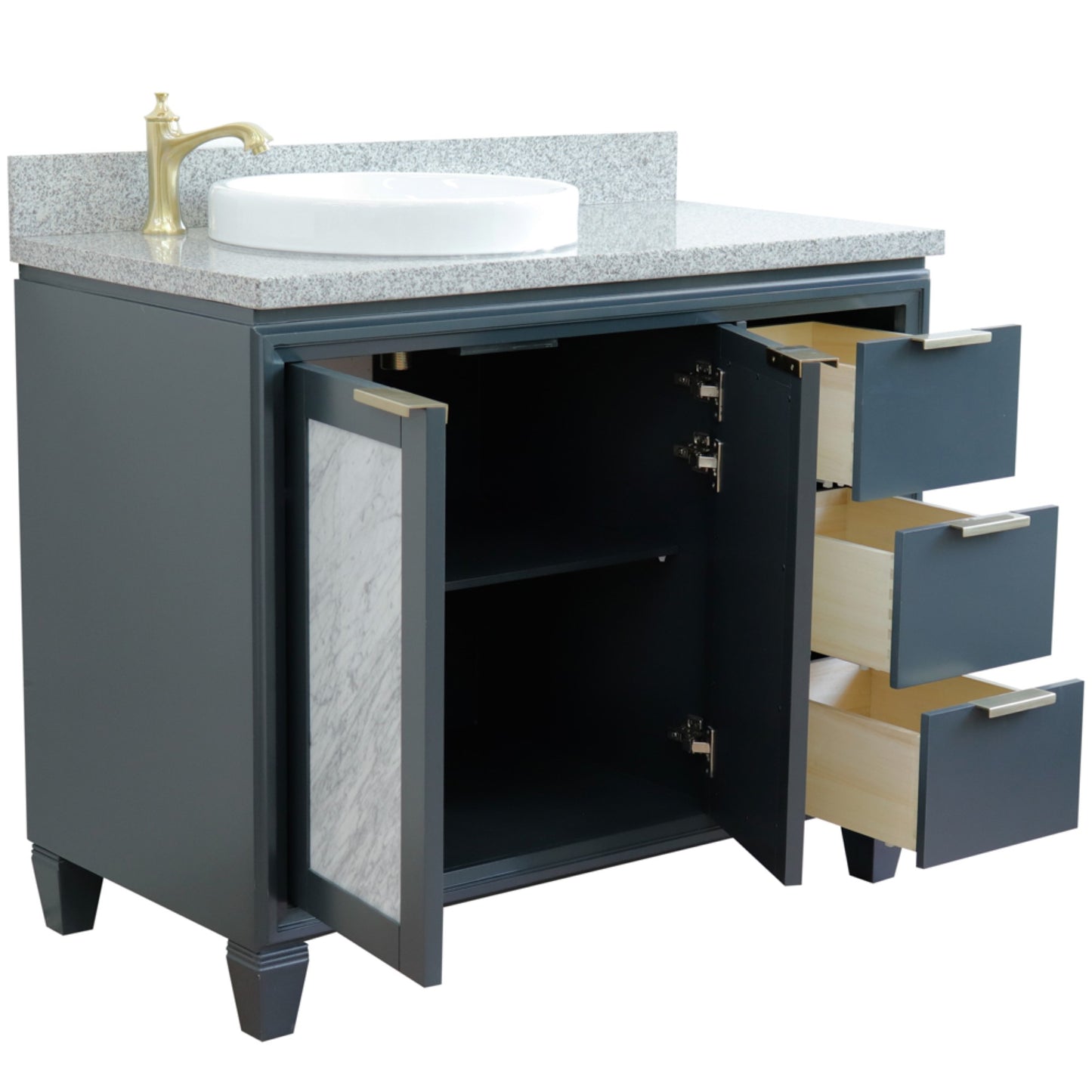43" Single vanity in Dark Gray finish with Gray granite and round sink Left door/Left sink