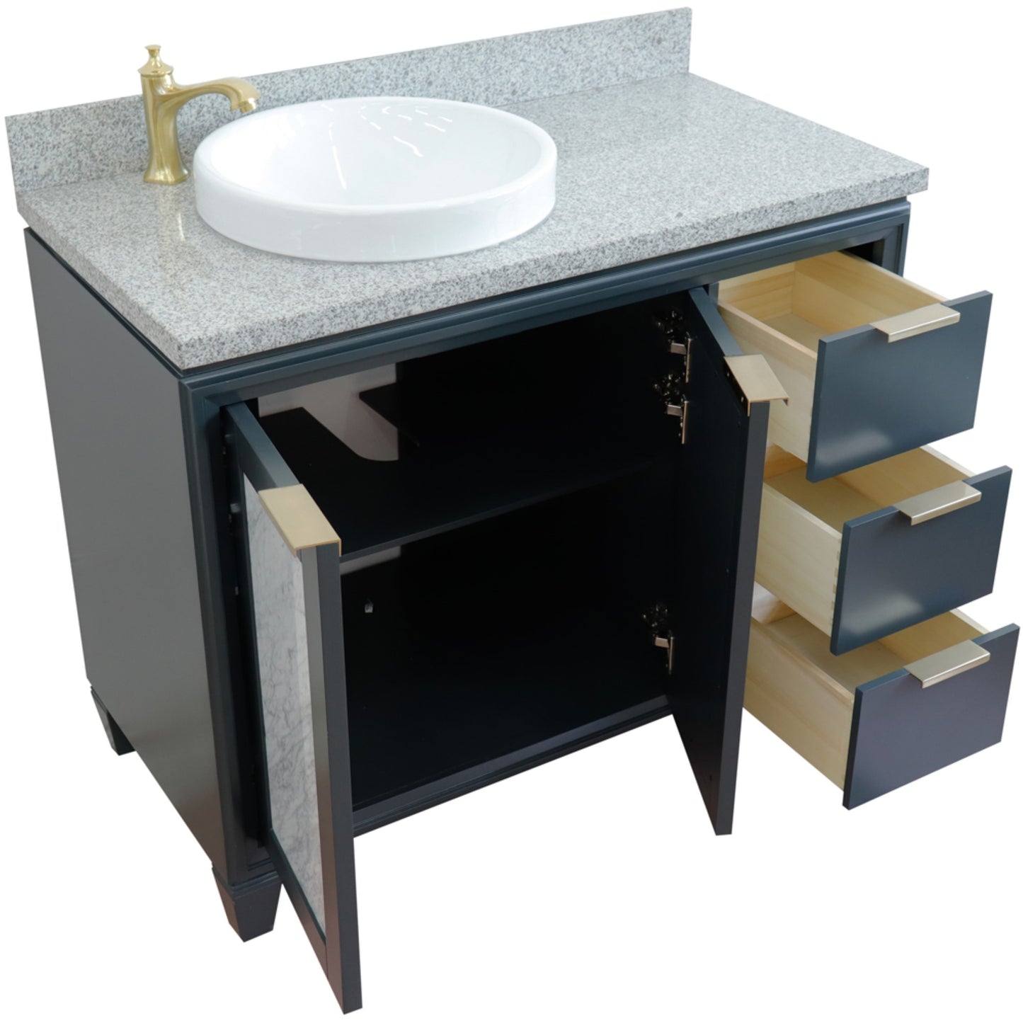 43" Single vanity in Dark Gray finish with Gray granite and round sink Left door/Left sink