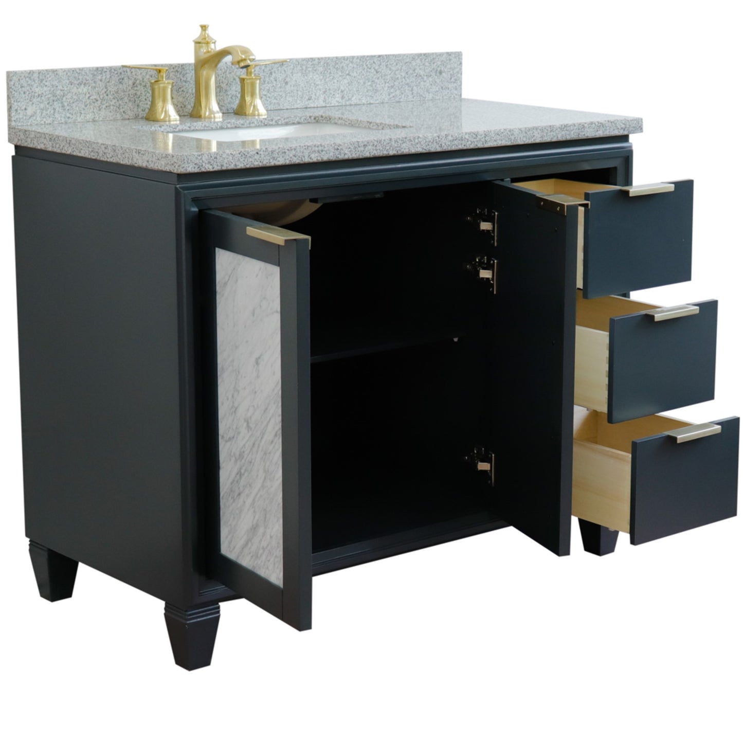 43" Single vanity in Dark Gray finish with Gray granite and rectangle sink Left door/Left sink