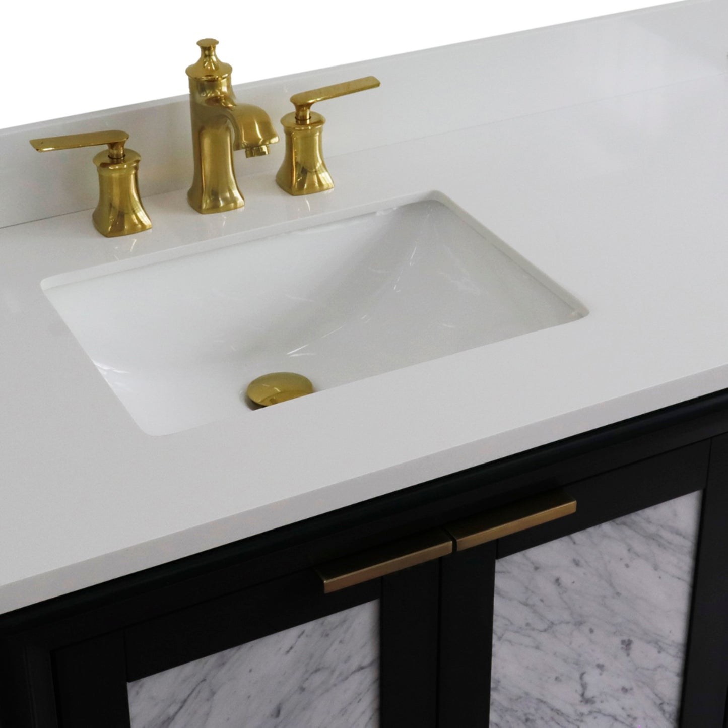 43" Single vanity in Dark Gray finish with White engineered stone and rectangle sink Left door/Left sink