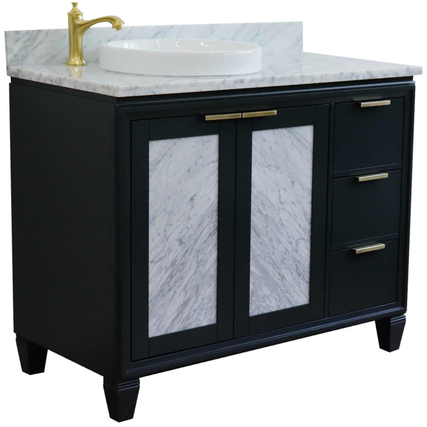 43" Single vanity in Dark Gray finish with White Carrara and round sink Left door/Left sink