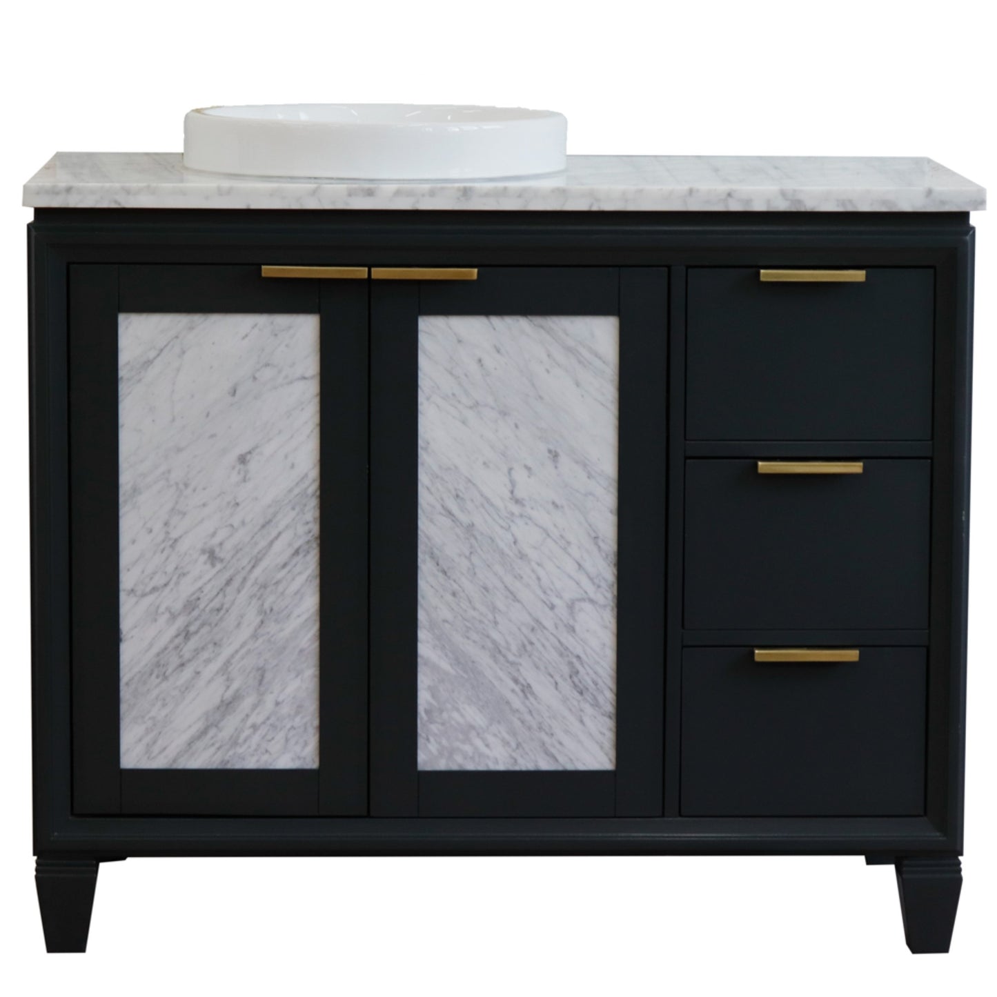 43" Single vanity in Dark Gray finish with White Carrara and round sink Left door/Left sink