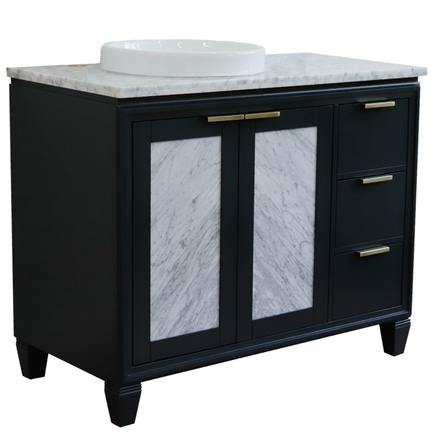 43" Single vanity in Dark Gray finish with White Carrara and round sink Left door/Left sink