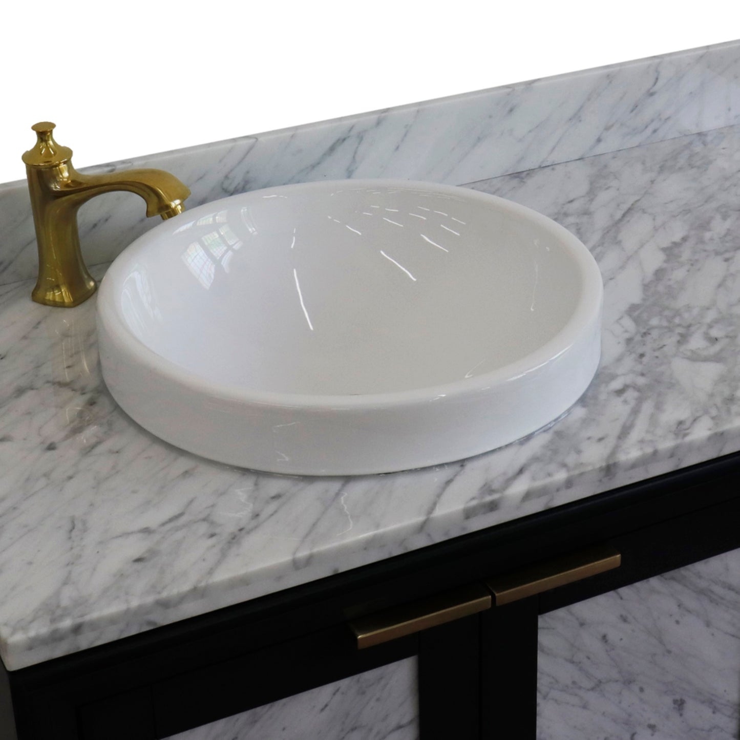 43" Single vanity in Dark Gray finish with White Carrara and round sink Left door/Left sink