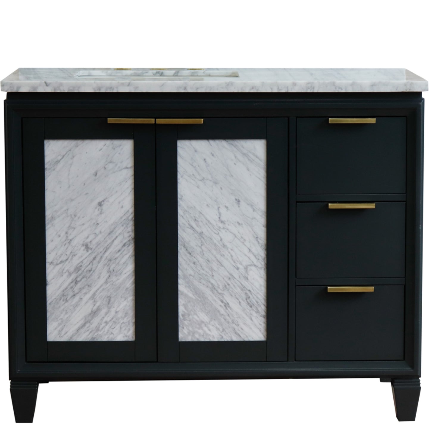 43" Single vanity in Dark Gray finish with White Carrara and rectangle sink Left door/Left sink