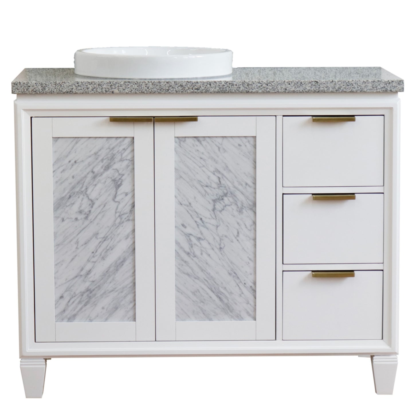 43" Single vanity in White finish with Gray granite and round sink Left door/Left sink