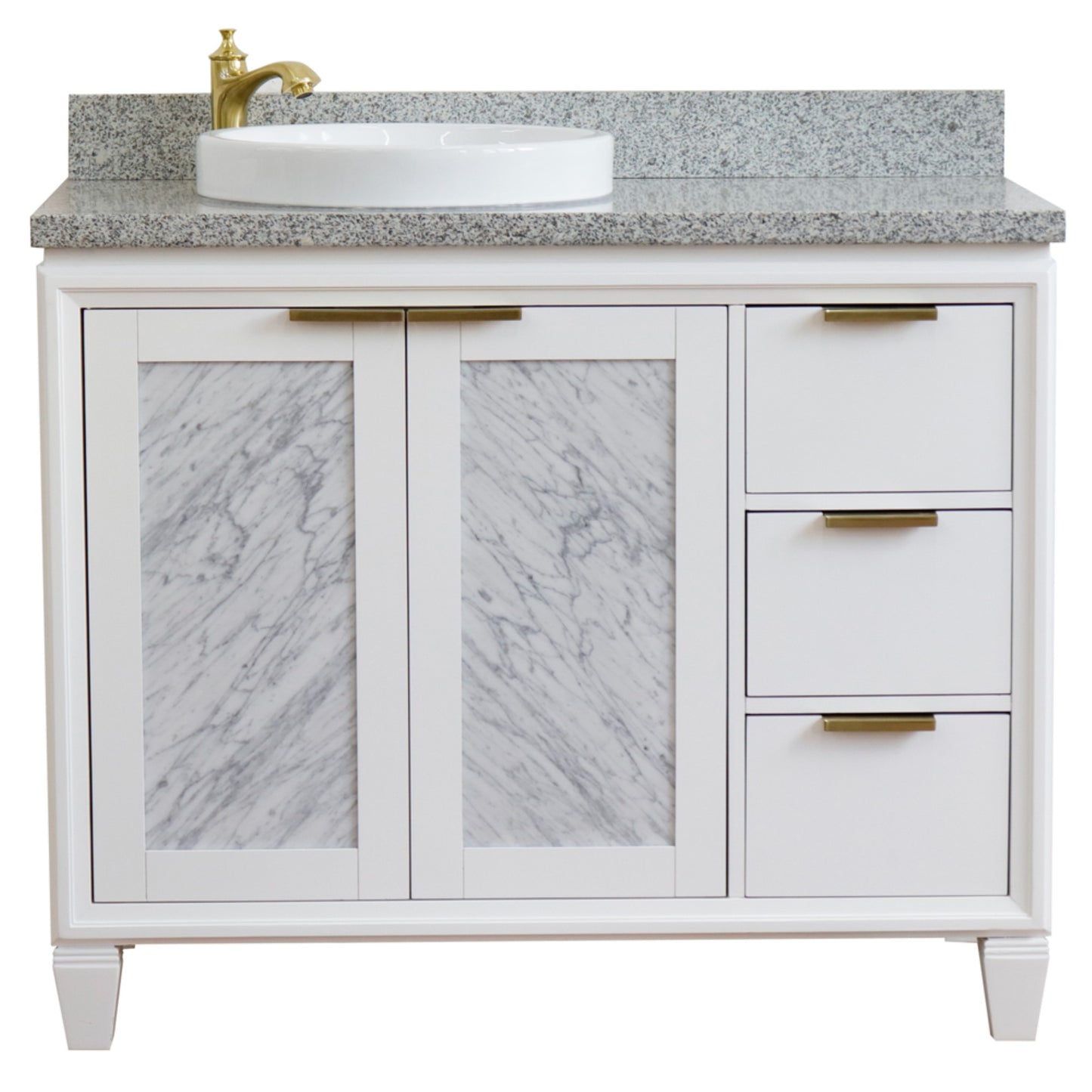 43" Single vanity in White finish with Gray granite and round sink Left door/Left sink