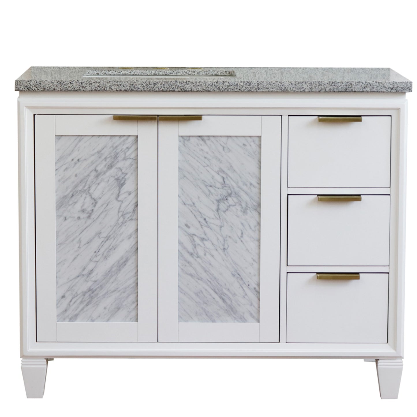 43" Single vanity in White finish with Gray granite and rectangle sink Left door/Left sink