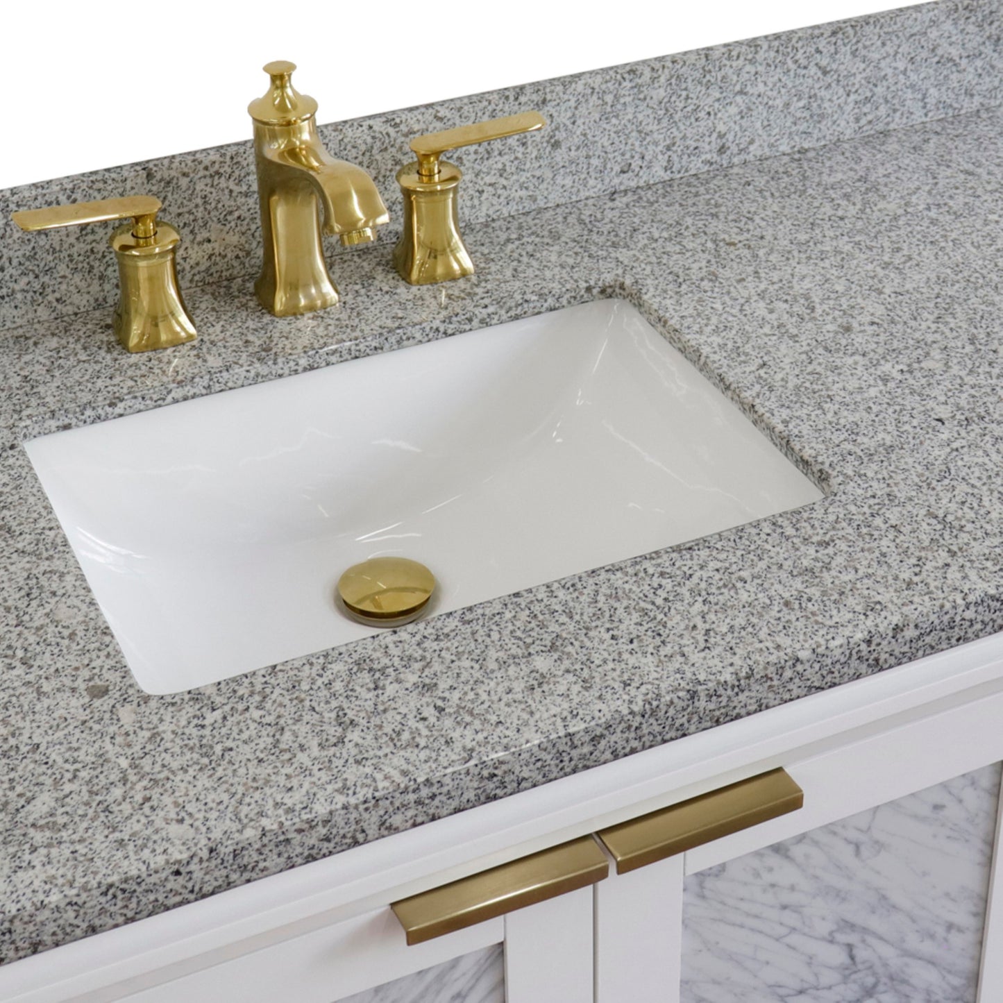 43" Single vanity in White finish with Gray granite and rectangle sink Left door/Left sink
