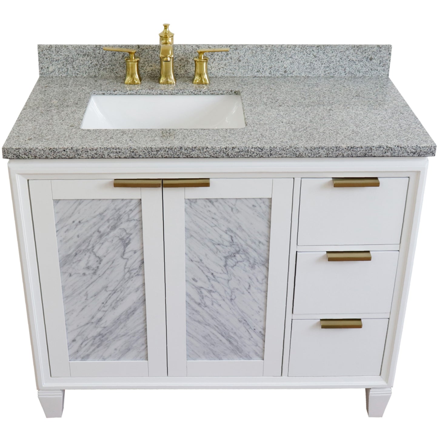 43" Single vanity in White finish with Gray granite and rectangle sink Left door/Left sink
