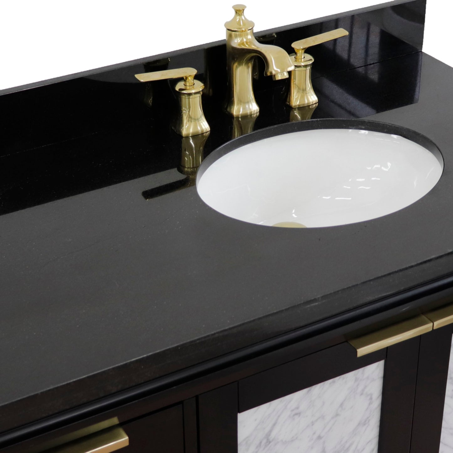 43" Single vanity in Black finish with Black galaxy and oval sink Right door/Right sink