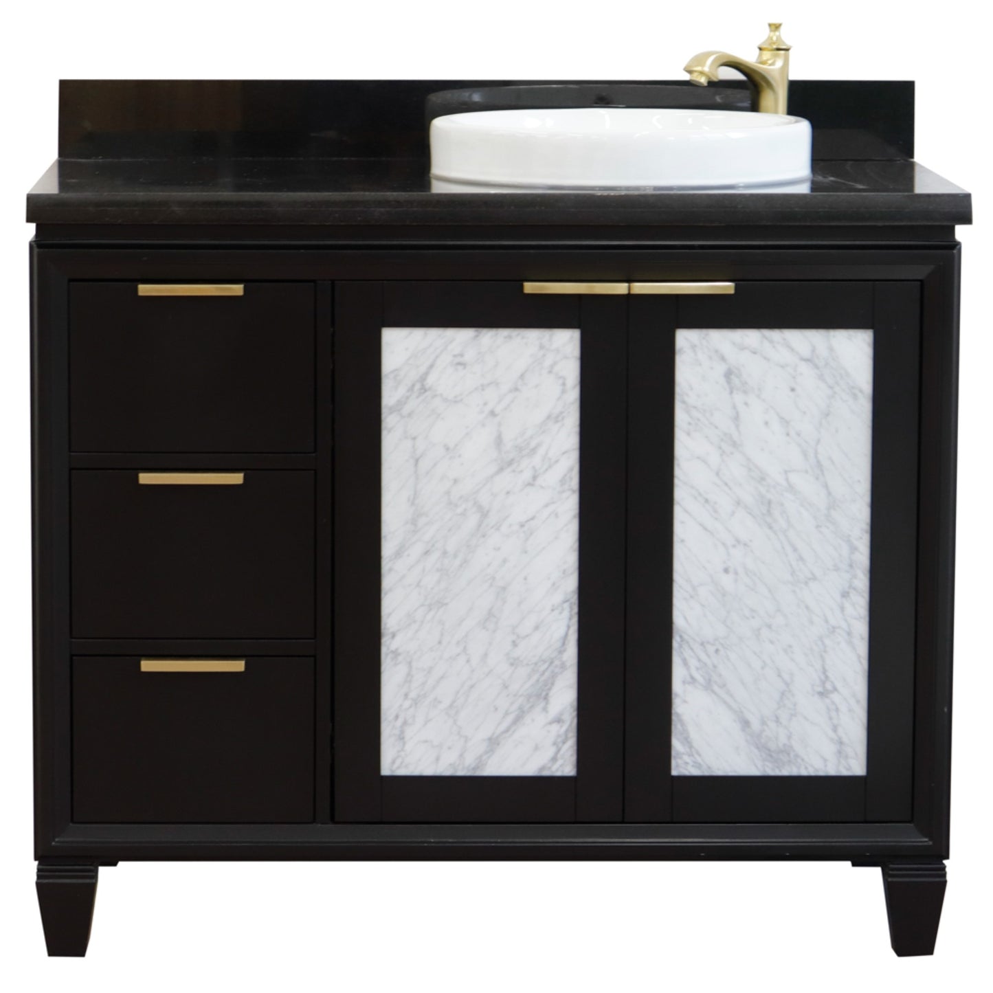 43" Single vanity in Black finish with Black galaxy and round sink Right door/Right sink