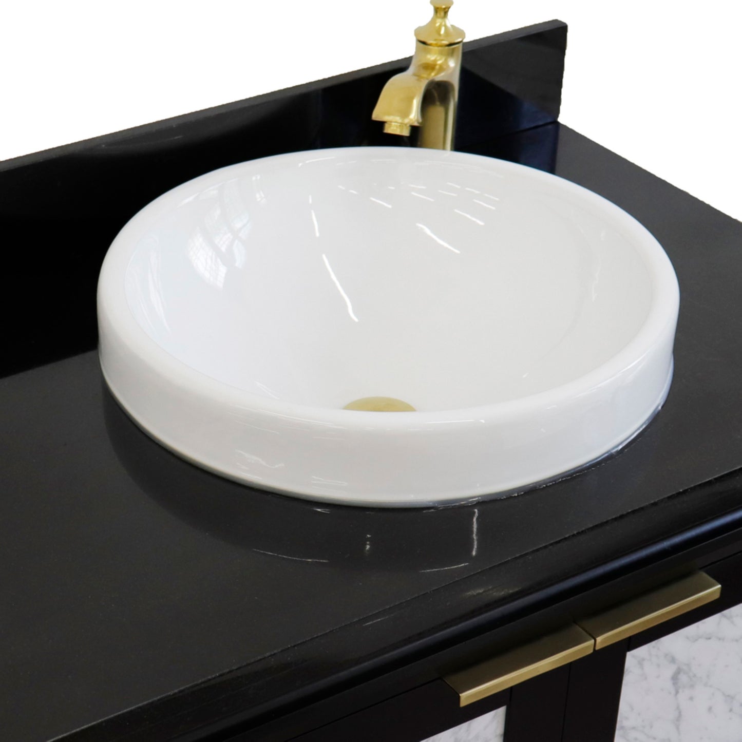 43" Single vanity in Black finish with Black galaxy and round sink Right door/Right sink