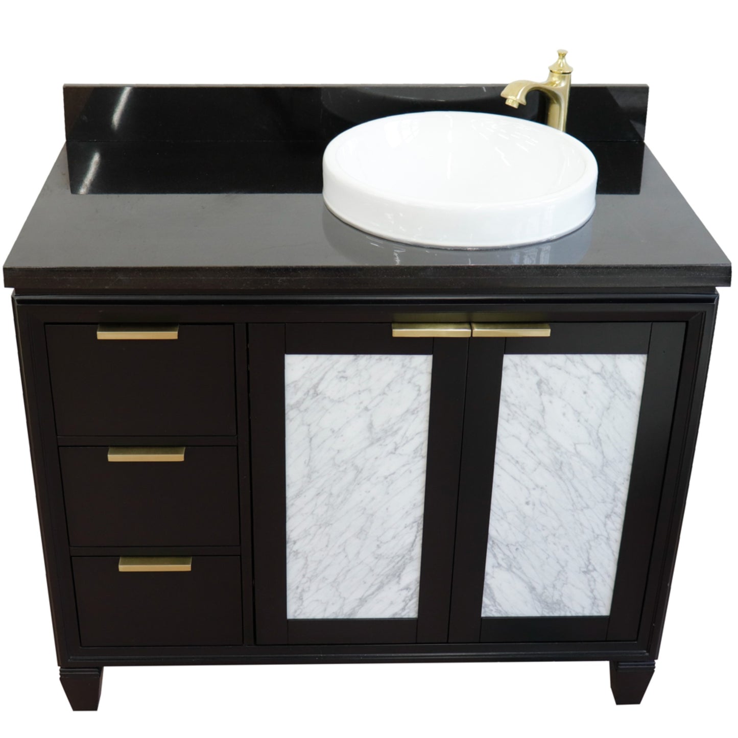 43" Single vanity in Black finish with Black galaxy and round sink Right door/Right sink