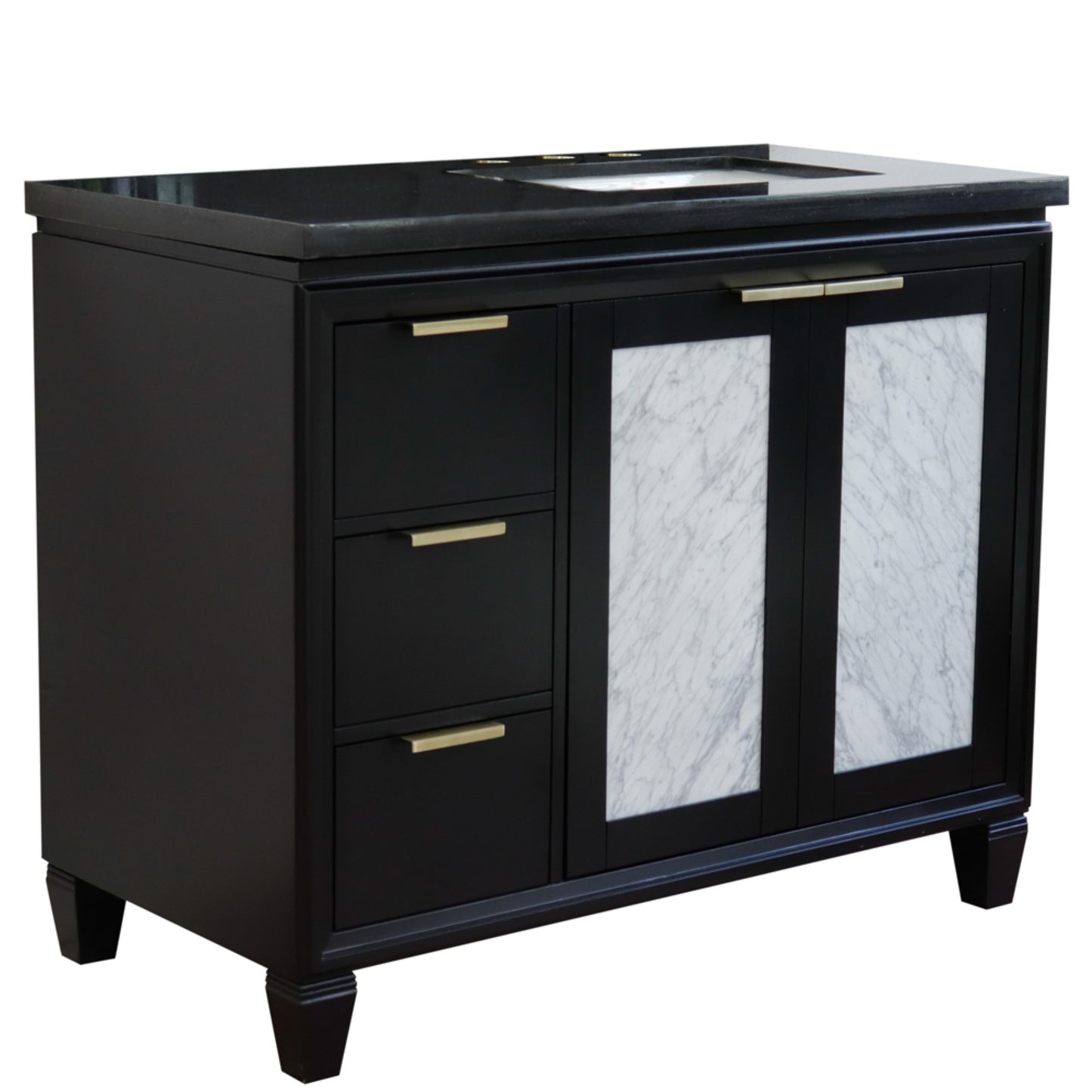 43" Single vanity in Black finish with Black galaxy and rectangle sink Right door/Right sink