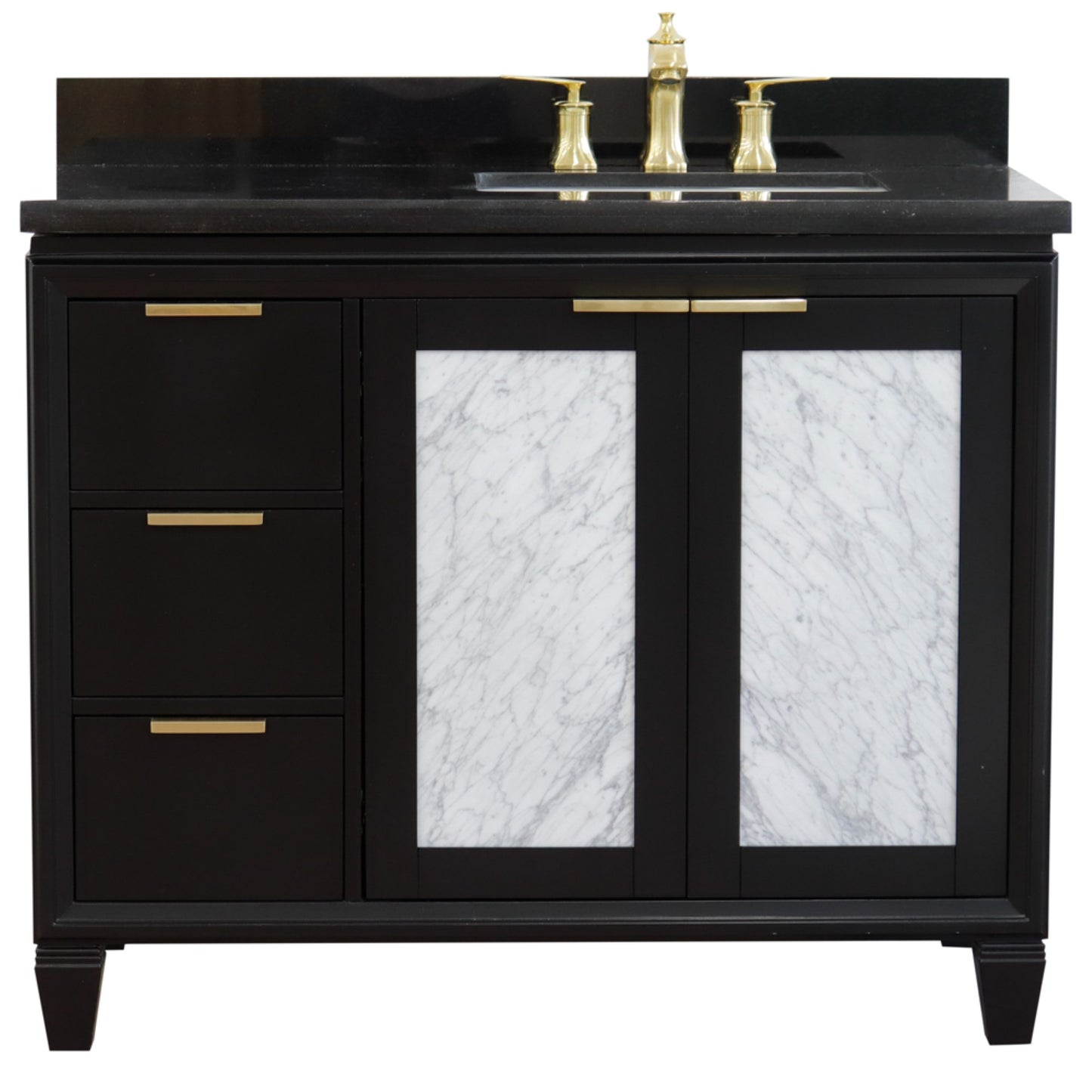 43" Single vanity in Black finish with Black galaxy and rectangle sink Right door/Right sink