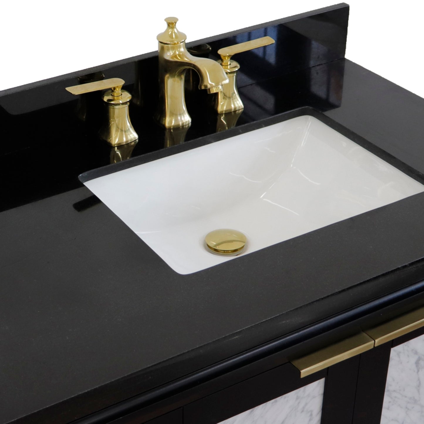 43" Single vanity in Black finish with Black galaxy and rectangle sink Right door/Right sink