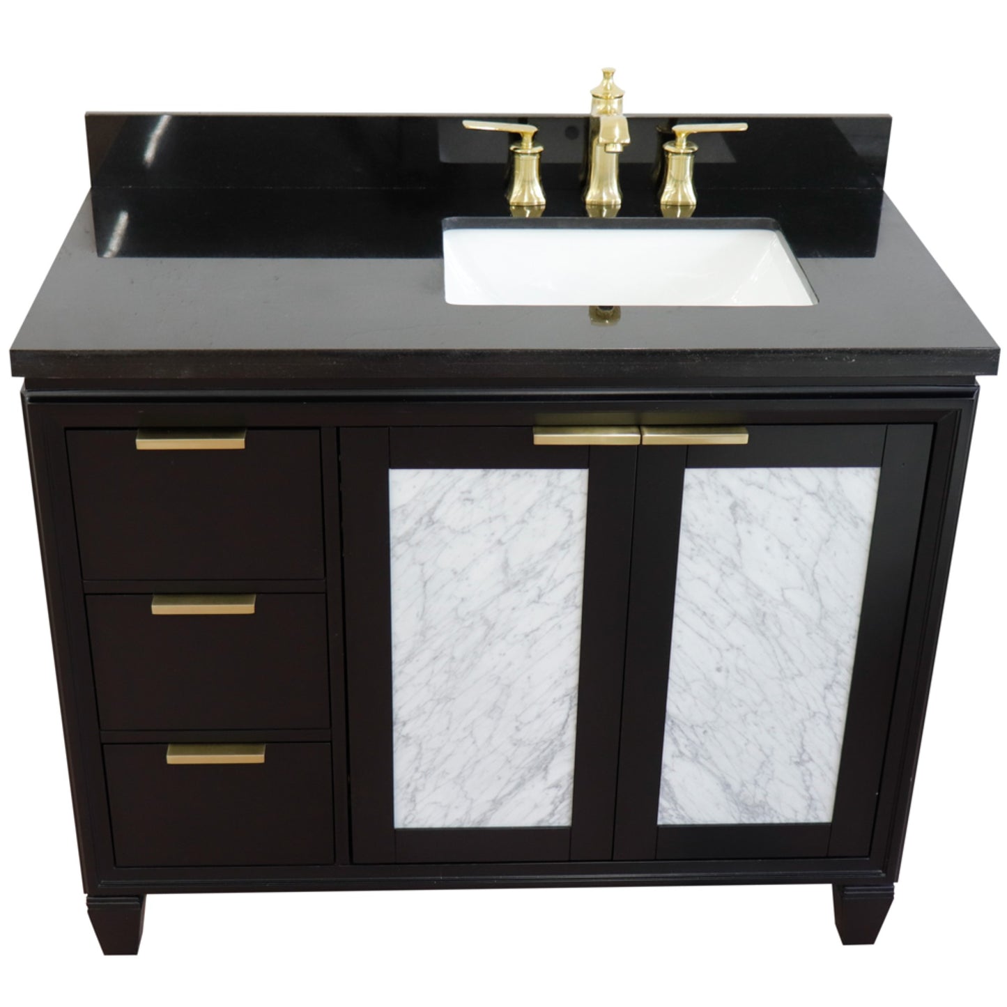 43" Single vanity in Black finish with Black galaxy and rectangle sink Right door/Right sink