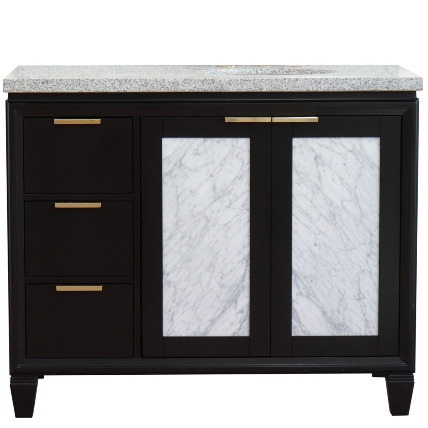 43" Single vanity in Black finish with Gray granite and oval sink Right door/Right sink