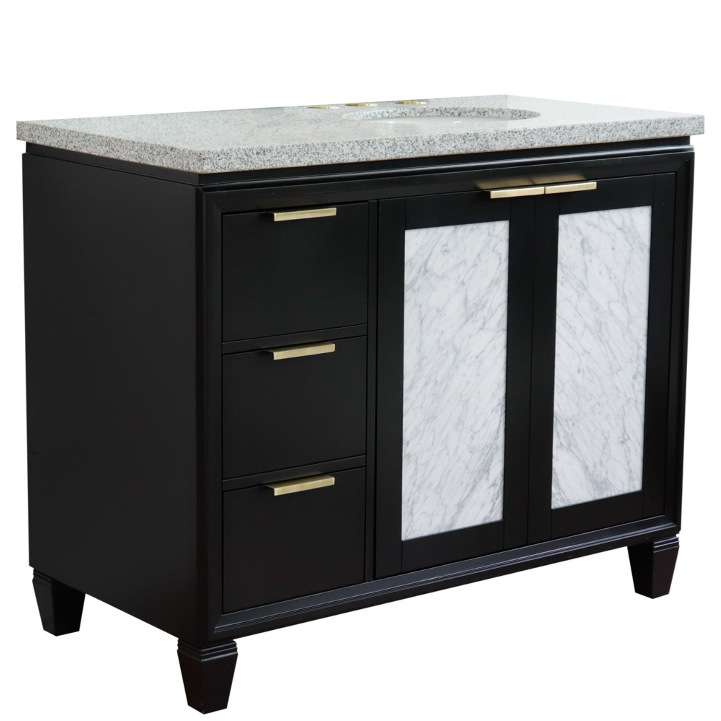 43" Single vanity in Black finish with Gray granite and oval sink Right door/Right sink