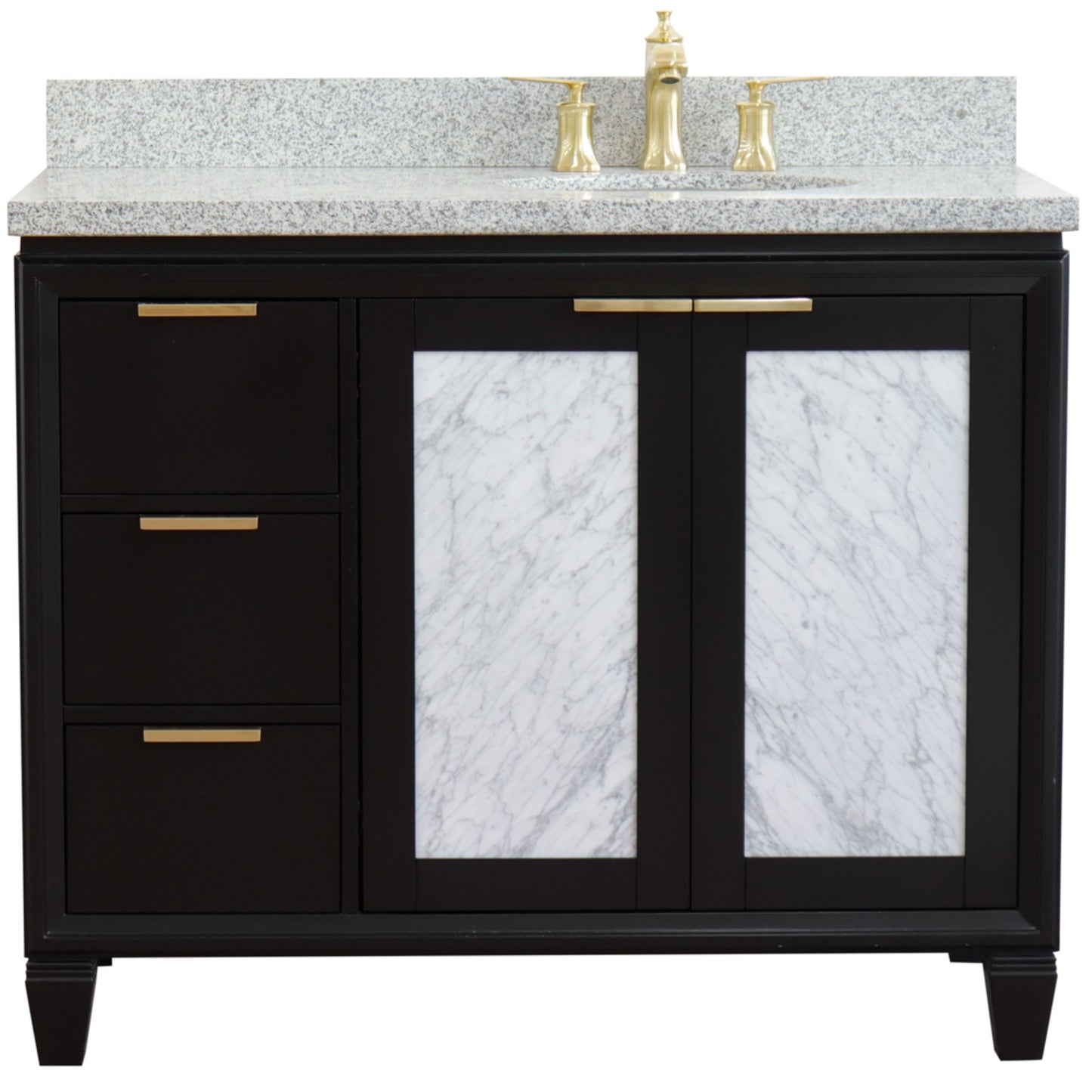 43" Single vanity in Black finish with Gray granite and oval sink Right door/Right sink