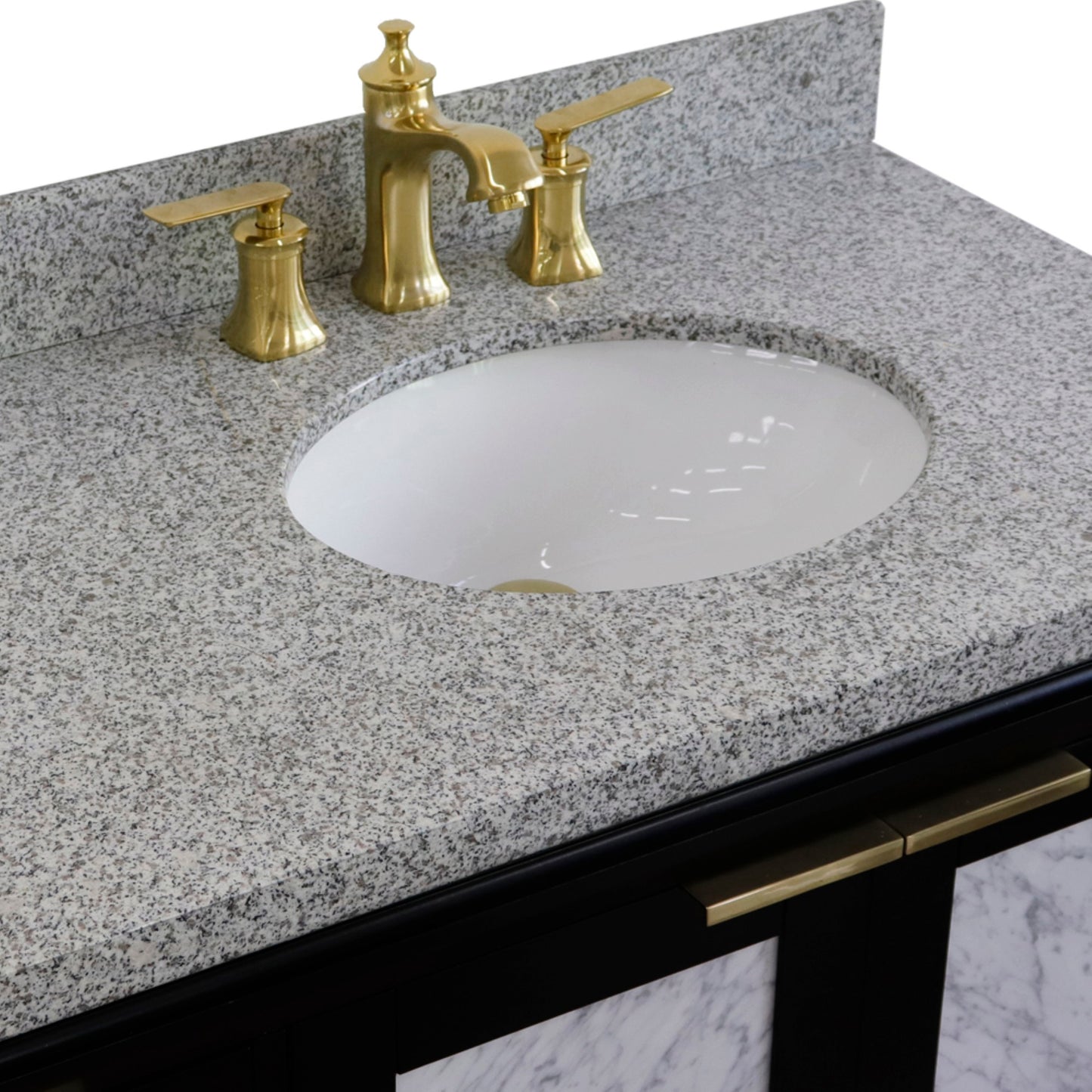 43" Single vanity in Black finish with Gray granite and oval sink Right door/Right sink