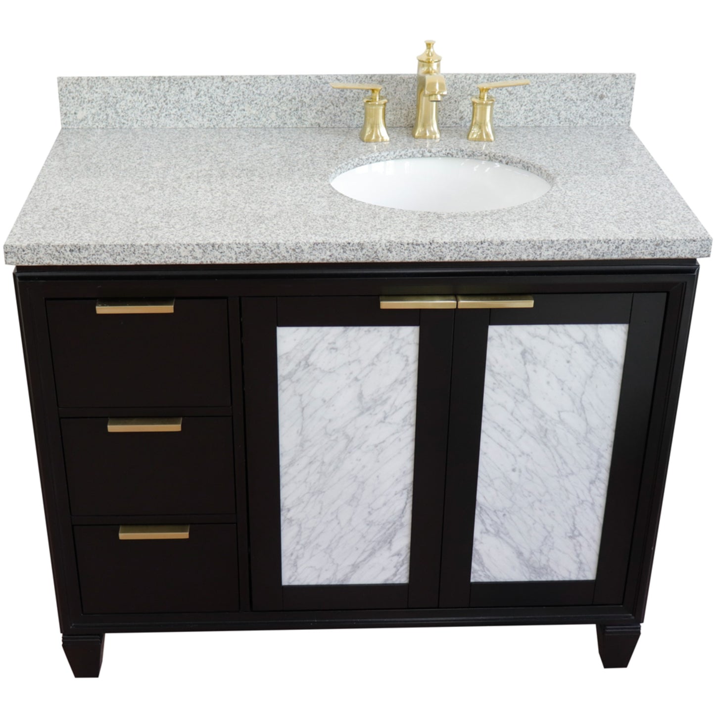 43" Single vanity in Black finish with Gray granite and oval sink Right door/Right sink