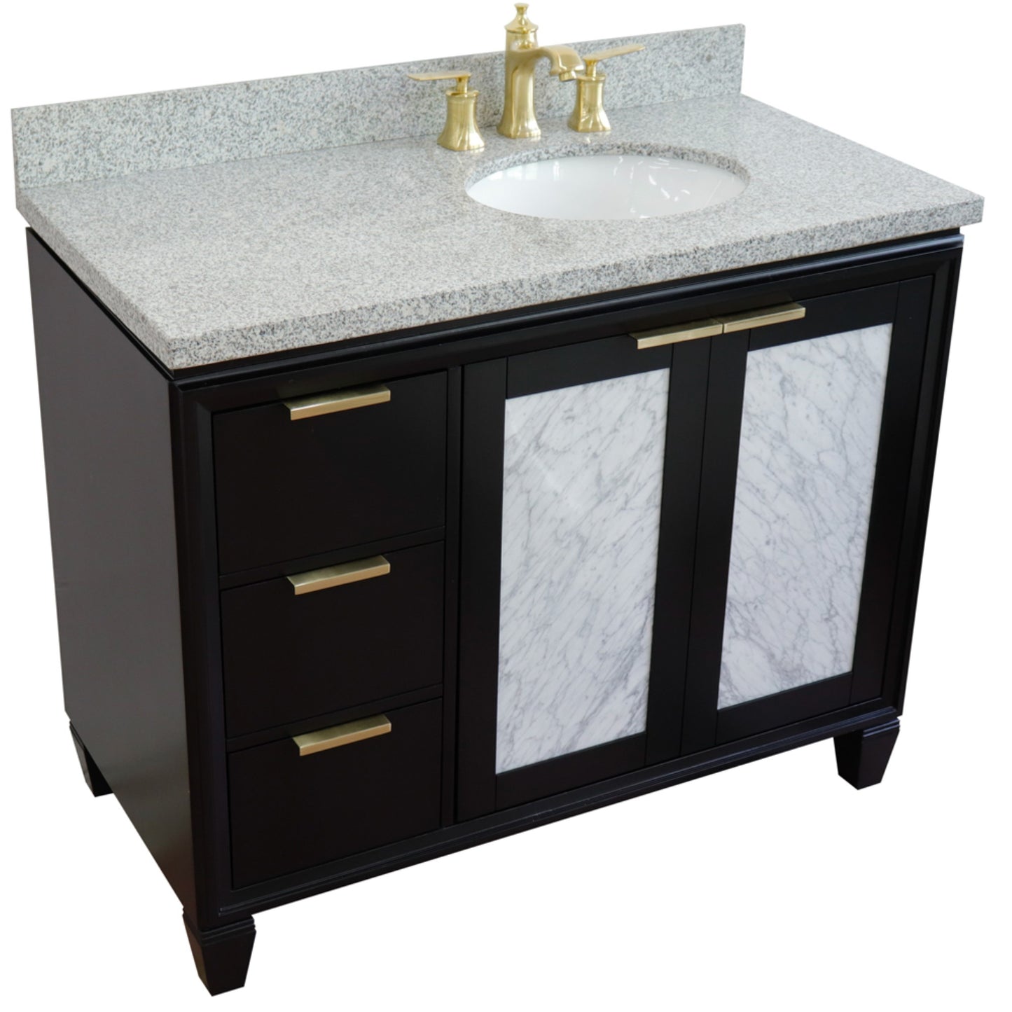 43" Single vanity in Black finish with Gray granite and oval sink Right door/Right sink