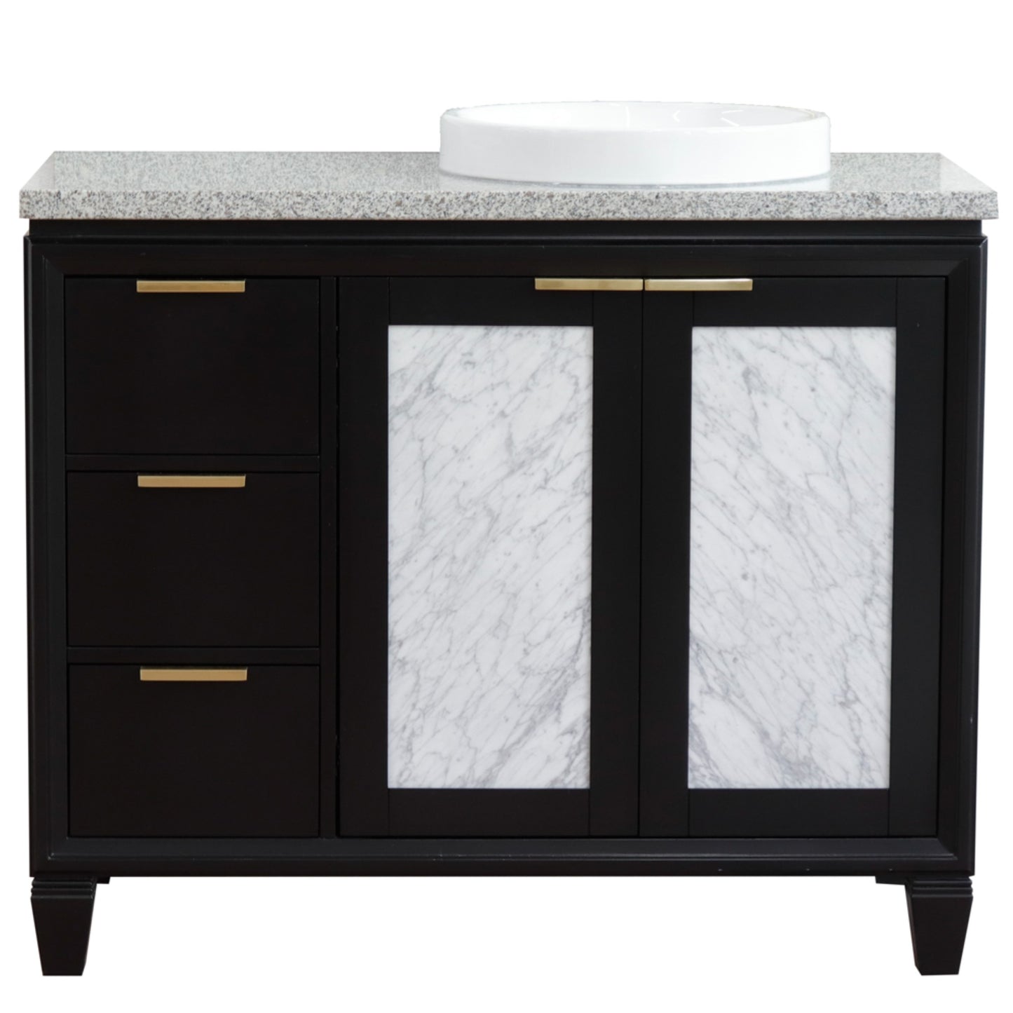 43" Single vanity in Black finish with Gray granite and round sink Right door/Right sink