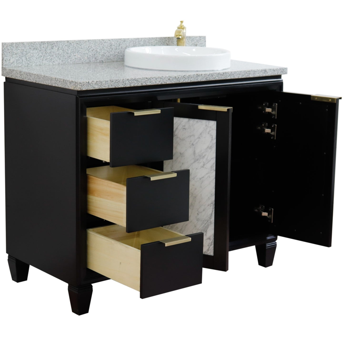 43" Single vanity in Black finish with Gray granite and round sink Right door/Right sink