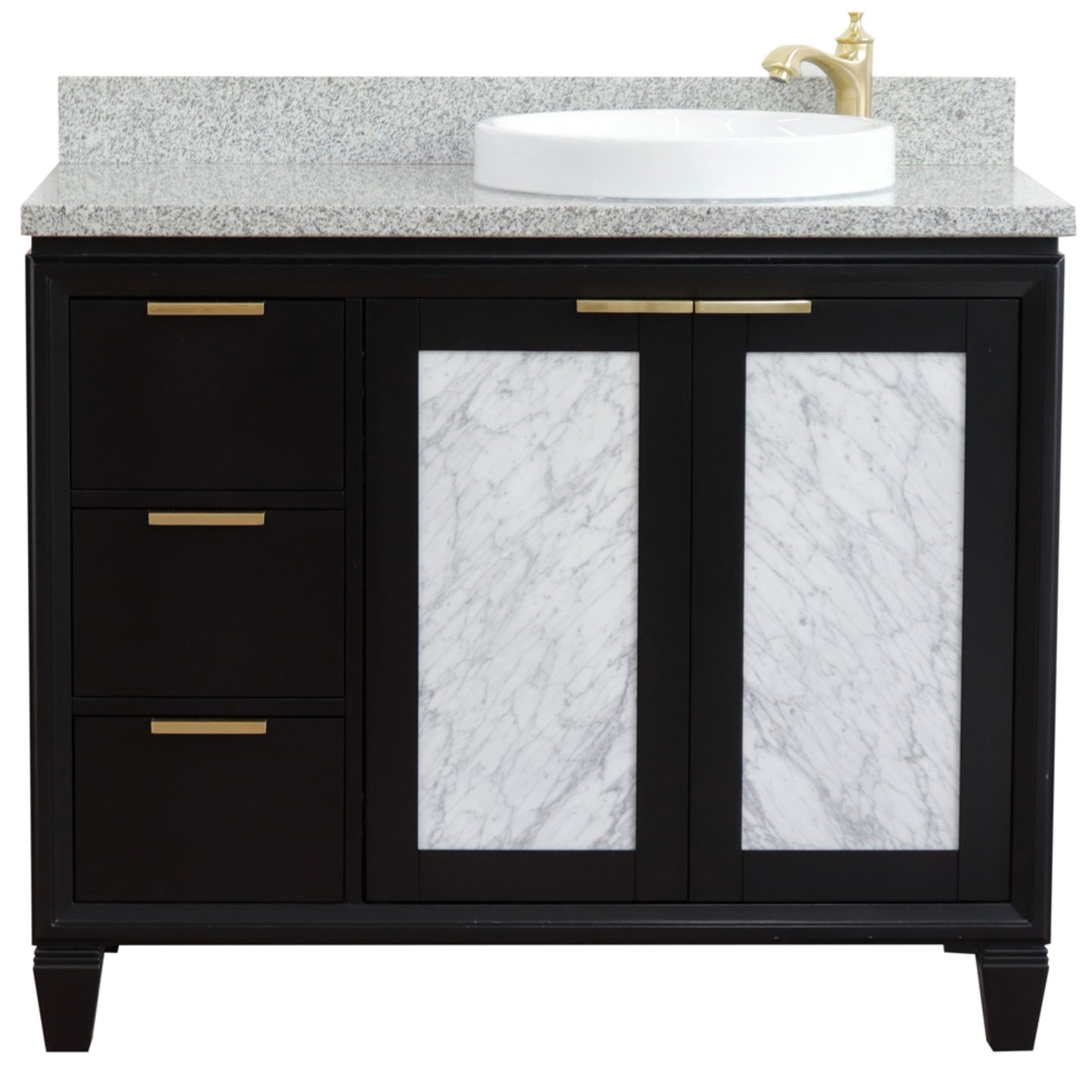 43" Single vanity in Black finish with Gray granite and round sink Right door/Right sink