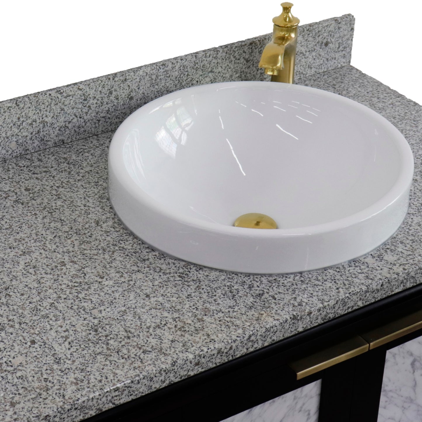 43" Single vanity in Black finish with Gray granite and round sink Right door/Right sink