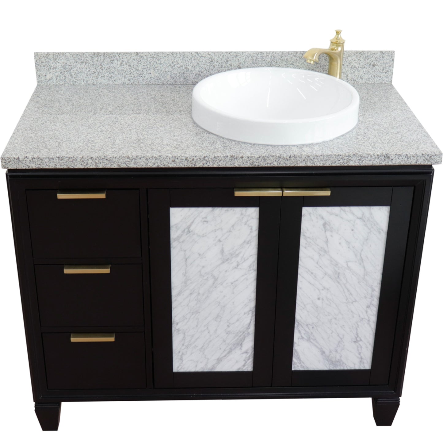 43" Single vanity in Black finish with Gray granite and round sink Right door/Right sink