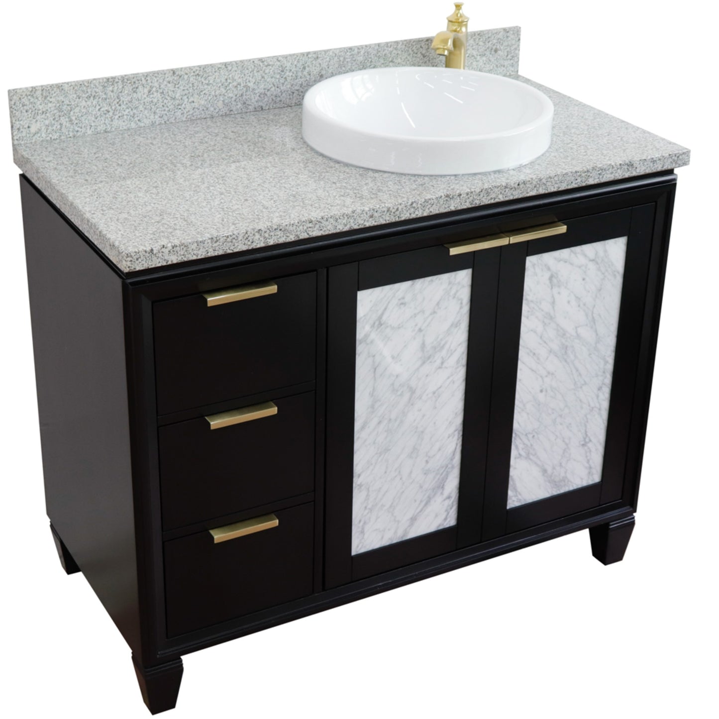 43" Single vanity in Black finish with Gray granite and round sink Right door/Right sink