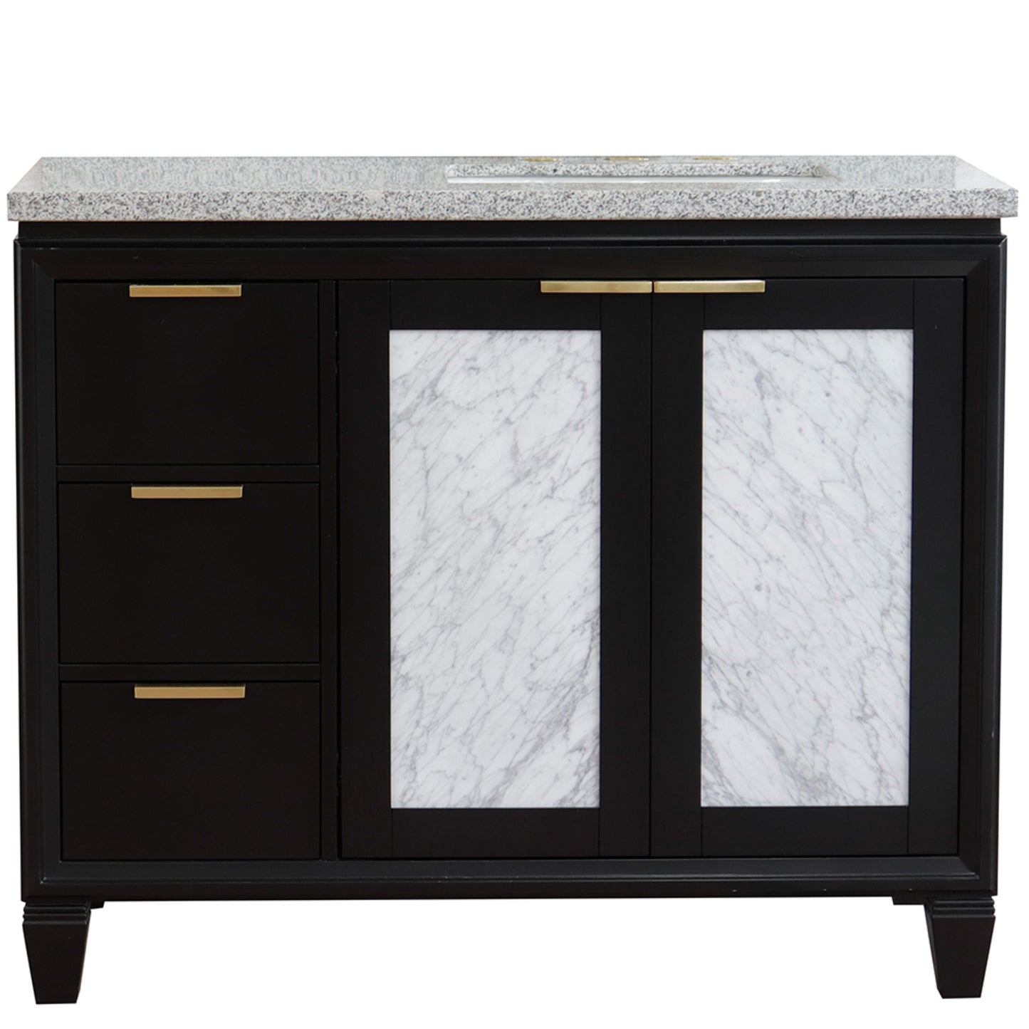 43" Single vanity in Black finish with Gray granite and rectangle sink Right door/Right sink