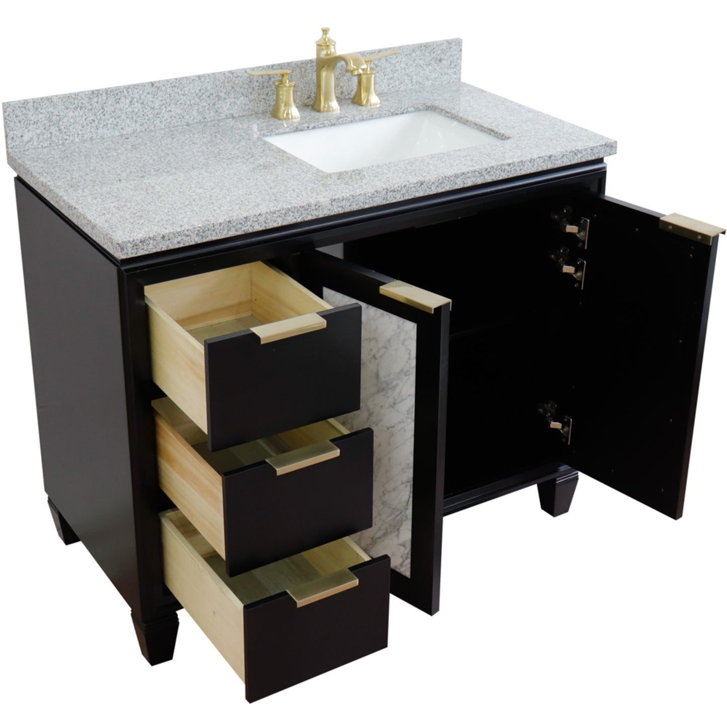 43" Single vanity in Black finish with Gray granite and rectangle sink Right door/Right sink