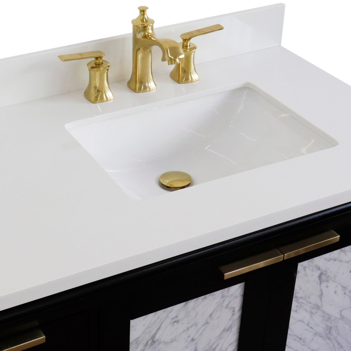 43" Single vanity in Black finish with White engineered stone and rectangle sink Right door/Right sink