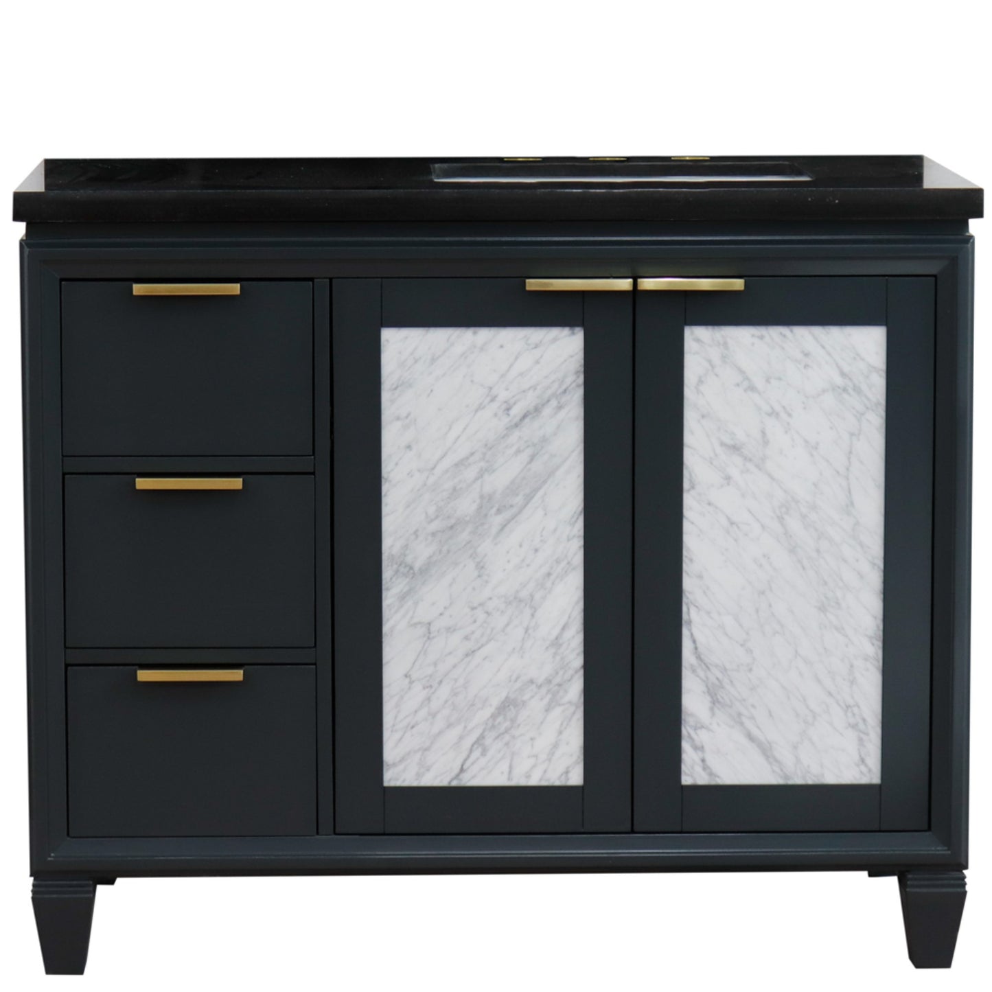 43" Single vanity in Dark Gray finish with Black galaxy and rectangle sink Right door/Right sink