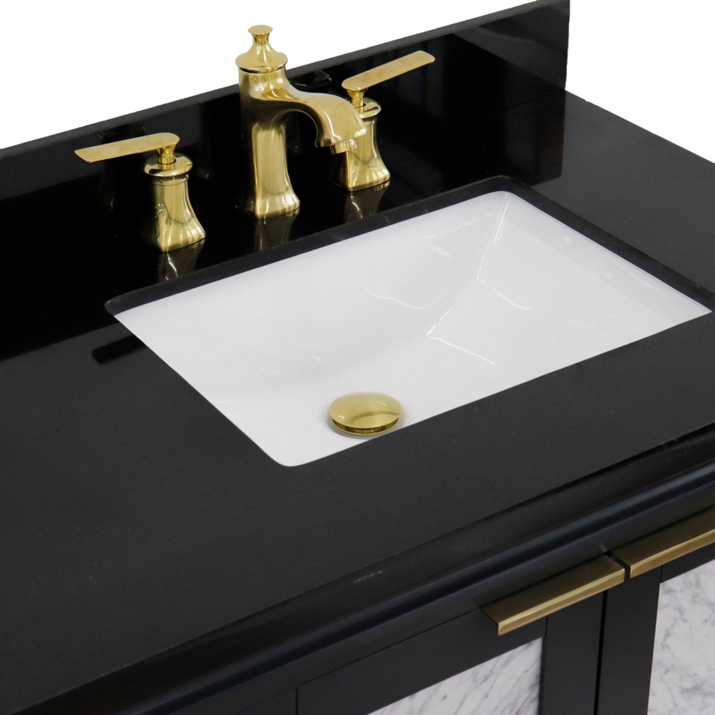 43" Single vanity in Dark Gray finish with Black galaxy and rectangle sink Right door/Right sink