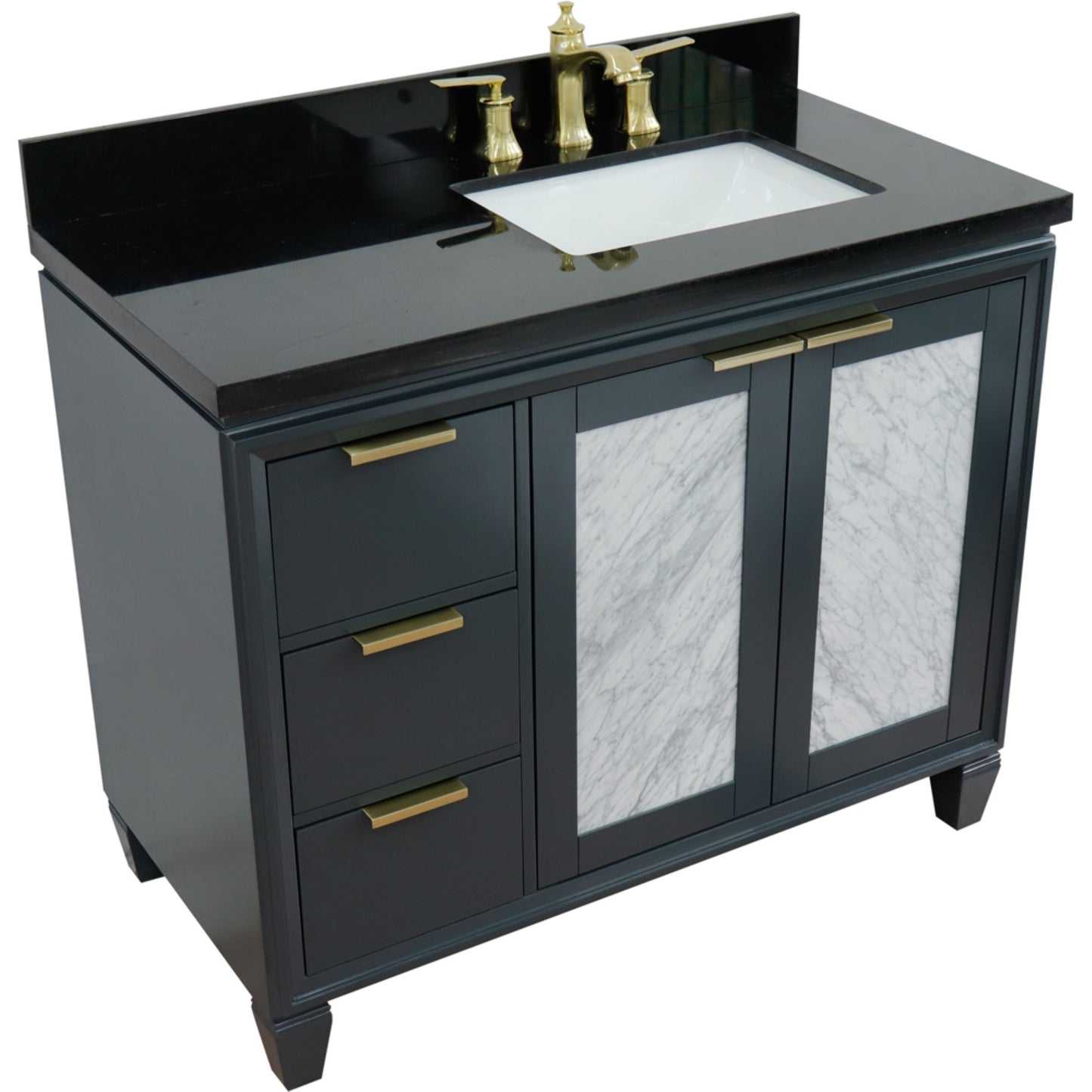 43" Single vanity in Dark Gray finish with Black galaxy and rectangle sink Right door/Right sink