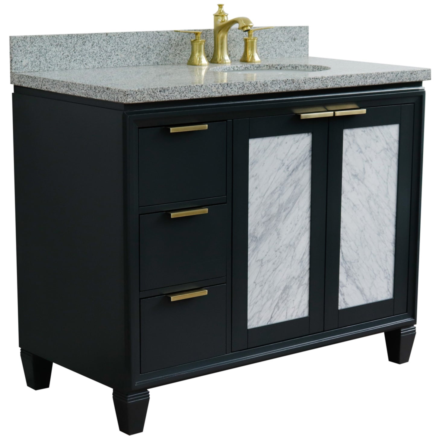 43" Single vanity in Dark Gray finish with Gray granite and oval sink Right door/Right sink