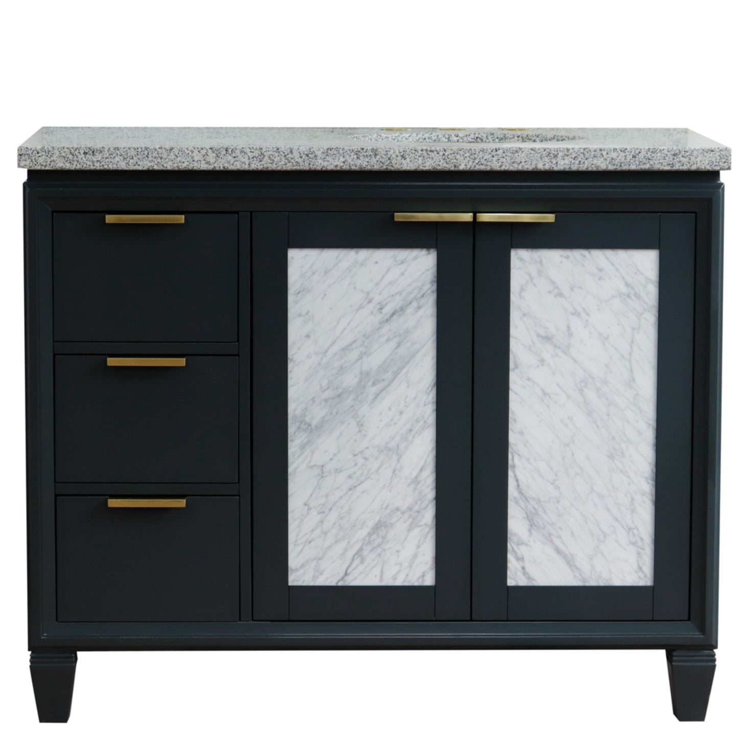 43" Single vanity in Dark Gray finish with Gray granite and oval sink Right door/Right sink