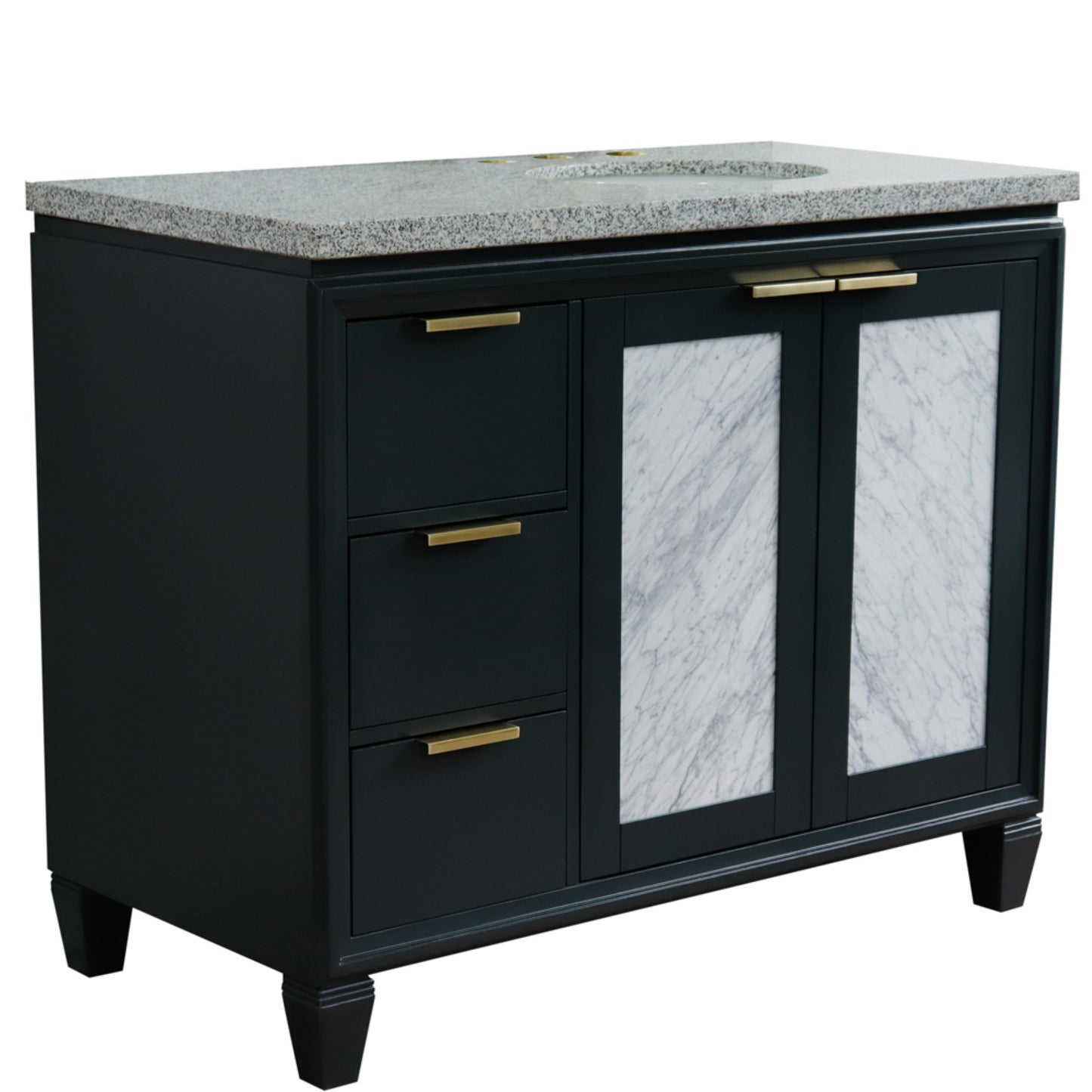 43" Single vanity in Dark Gray finish with Gray granite and oval sink Right door/Right sink