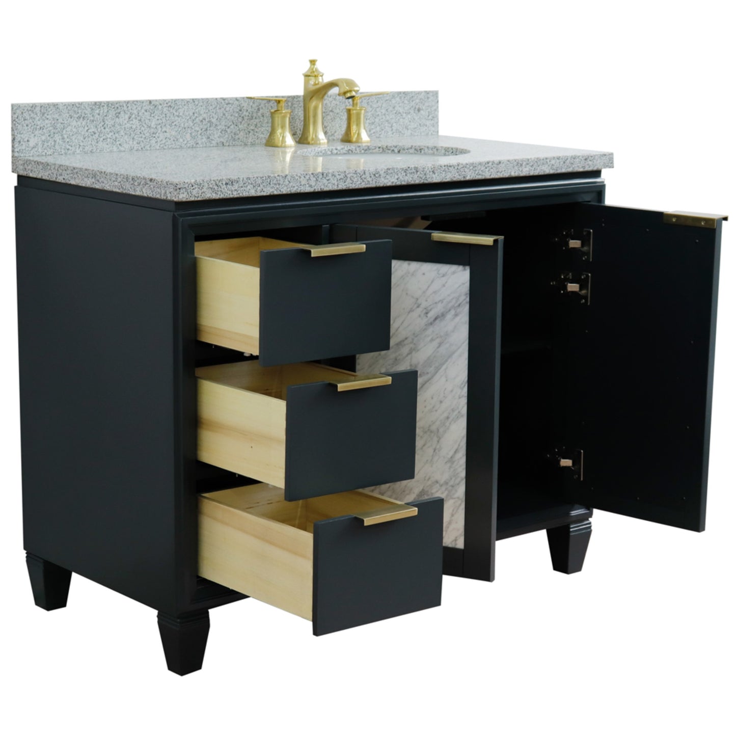 43" Single vanity in Dark Gray finish with Gray granite and oval sink Right door/Right sink