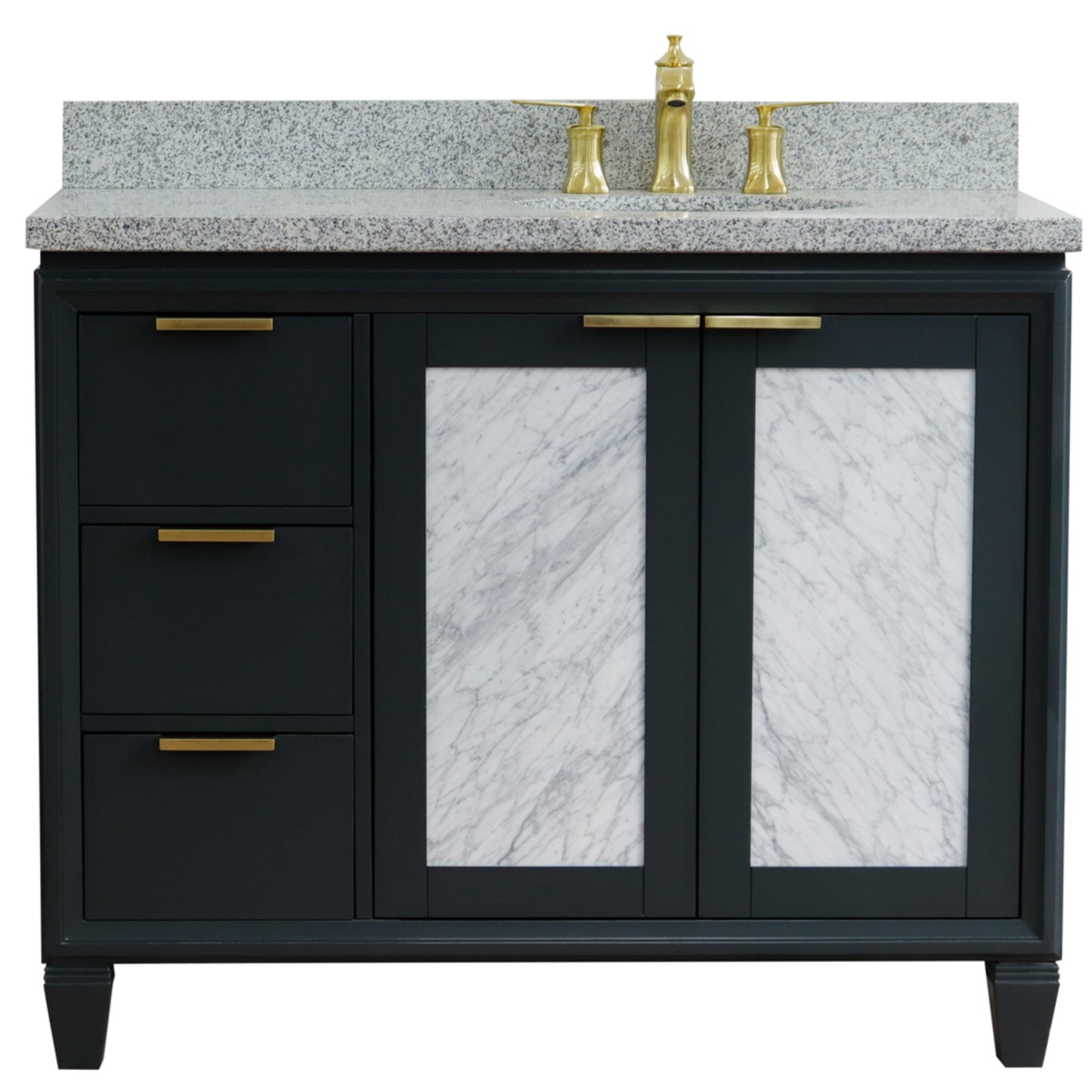43" Single vanity in Dark Gray finish with Gray granite and oval sink Right door/Right sink