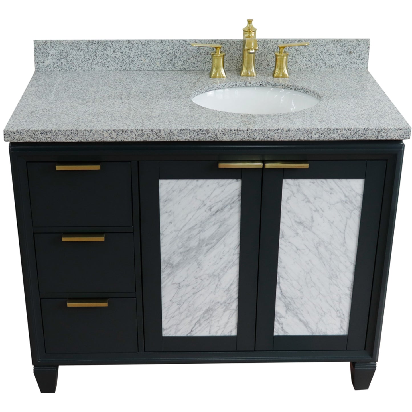 43" Single vanity in Dark Gray finish with Gray granite and oval sink Right door/Right sink