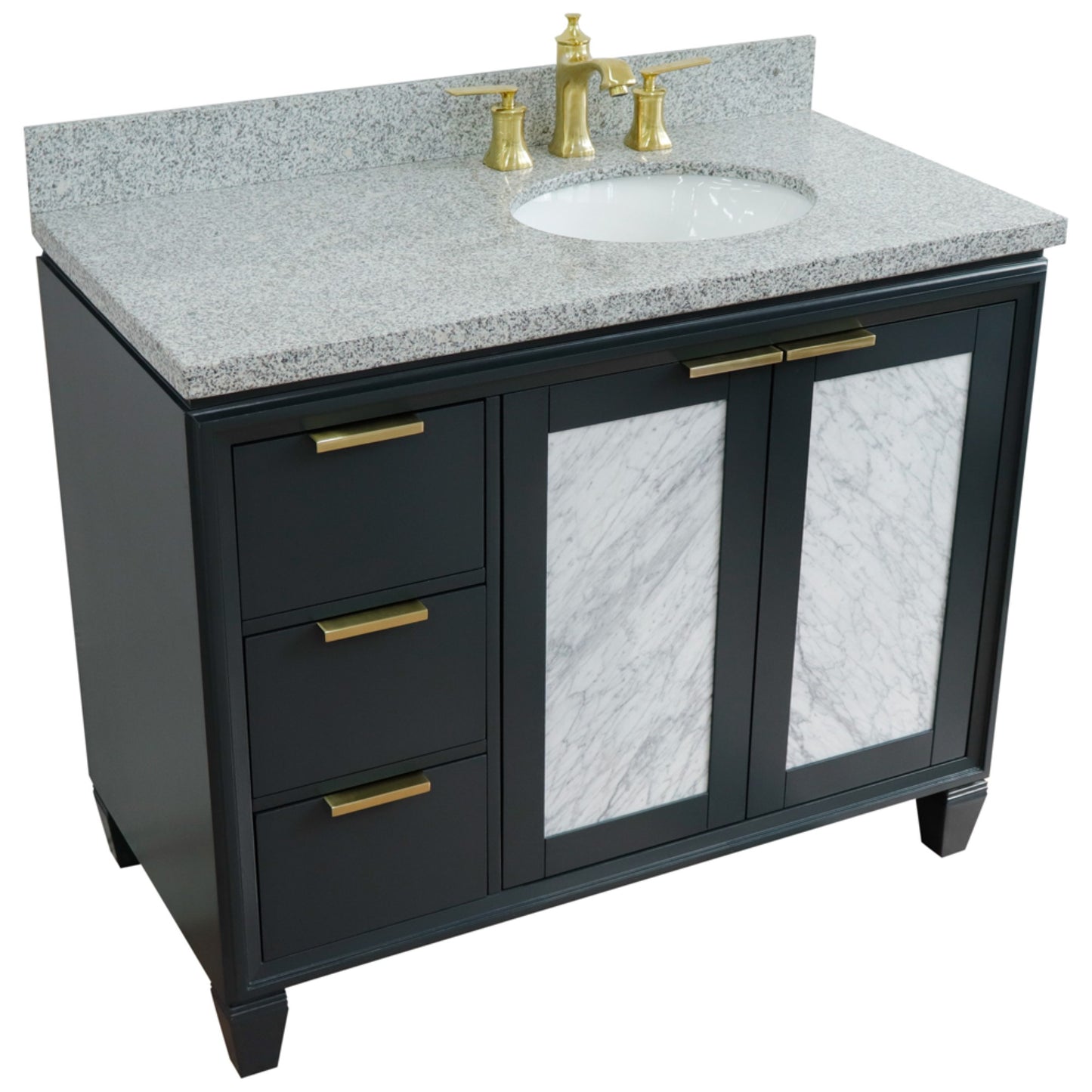 43" Single vanity in Dark Gray finish with Gray granite and oval sink Right door/Right sink