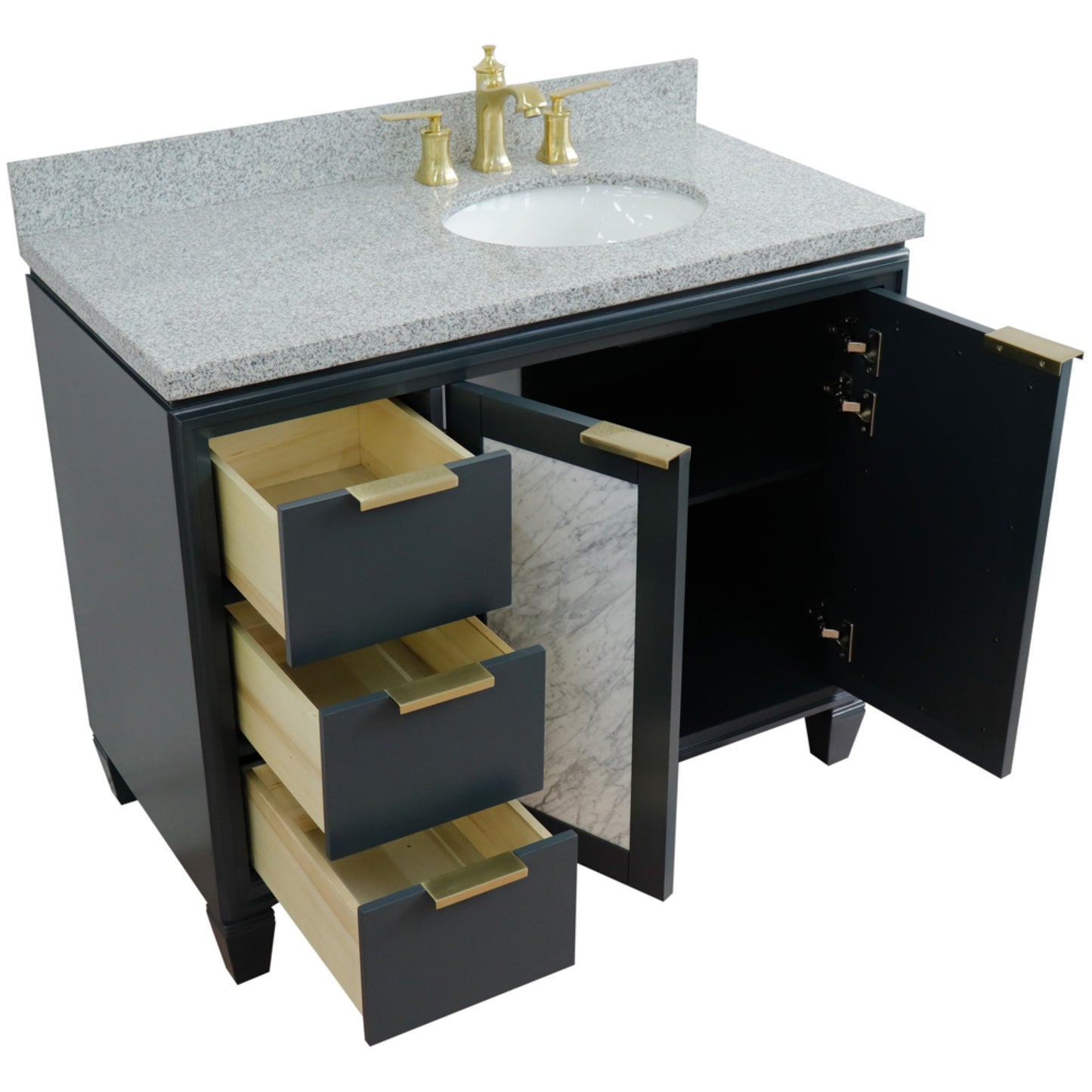 43" Single vanity in Dark Gray finish with Gray granite and oval sink Right door/Right sink